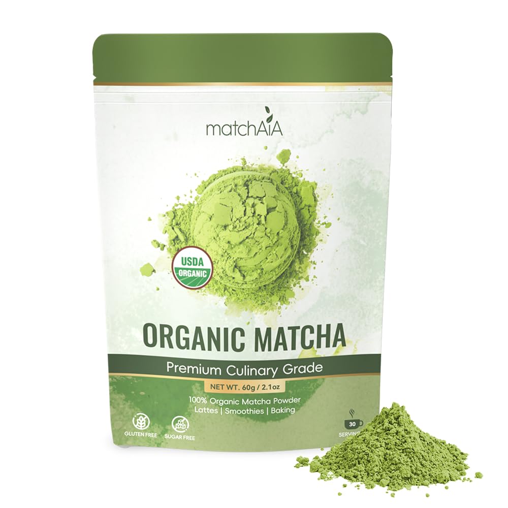 MatchAiA organic matcha powder in a pouch for premium lattes