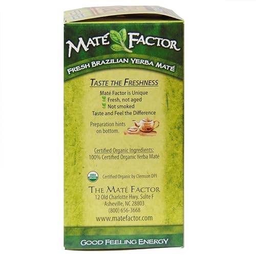 Mate Factor organic label emphasizes fresh green yerba mate quality.