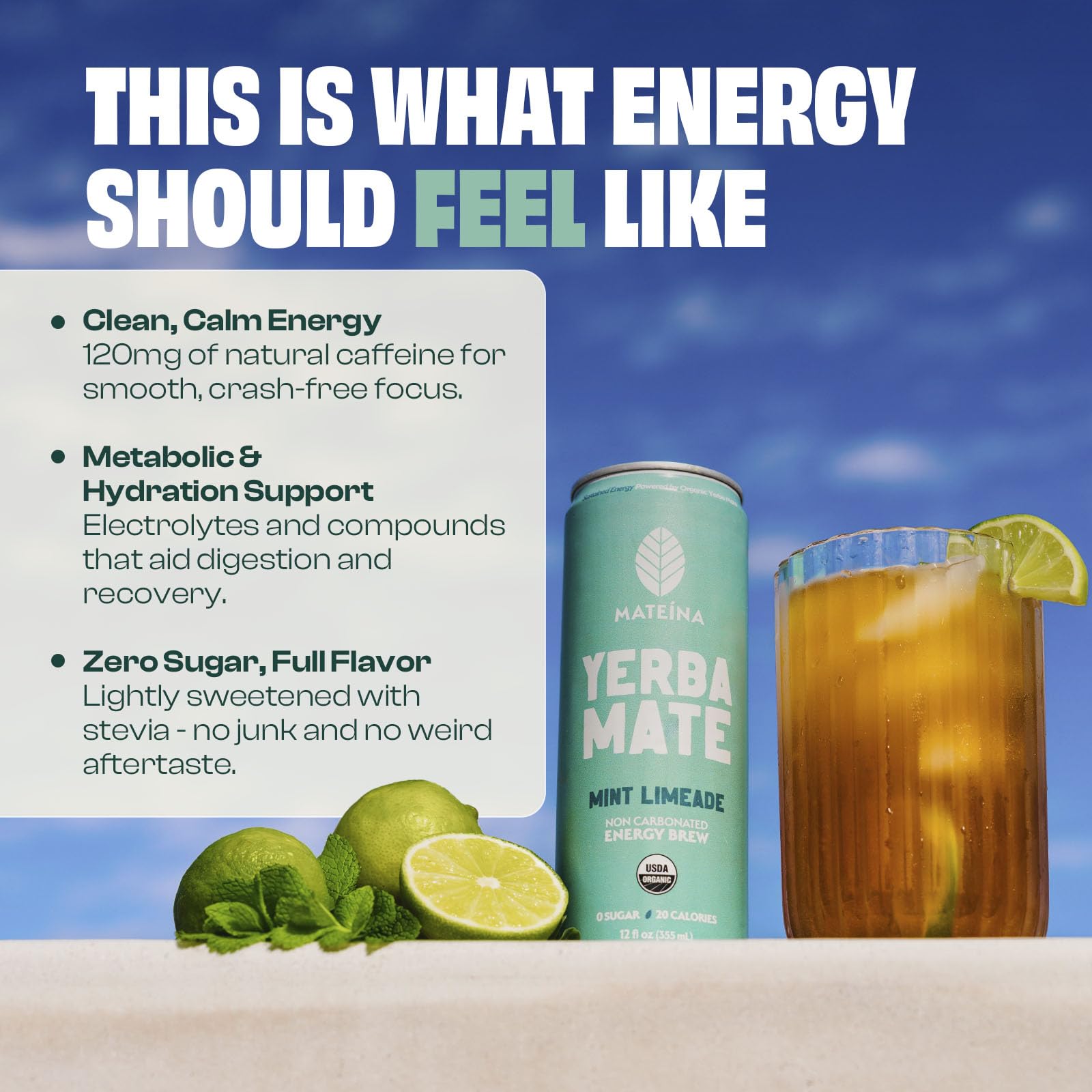 12-pack Mateina display showing convenient on-the-go energy