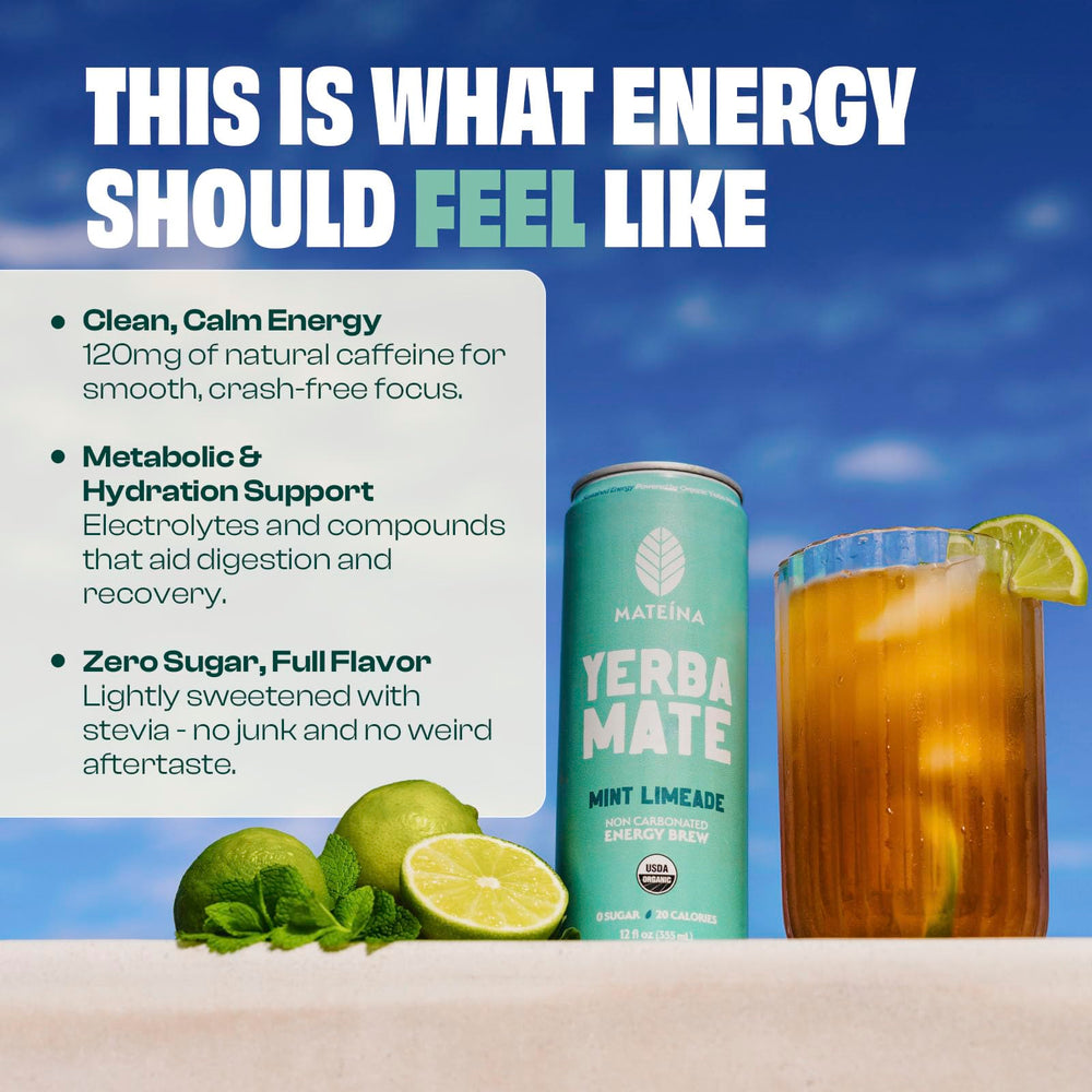 12-pack Mateina display showing convenient on-the-go energy