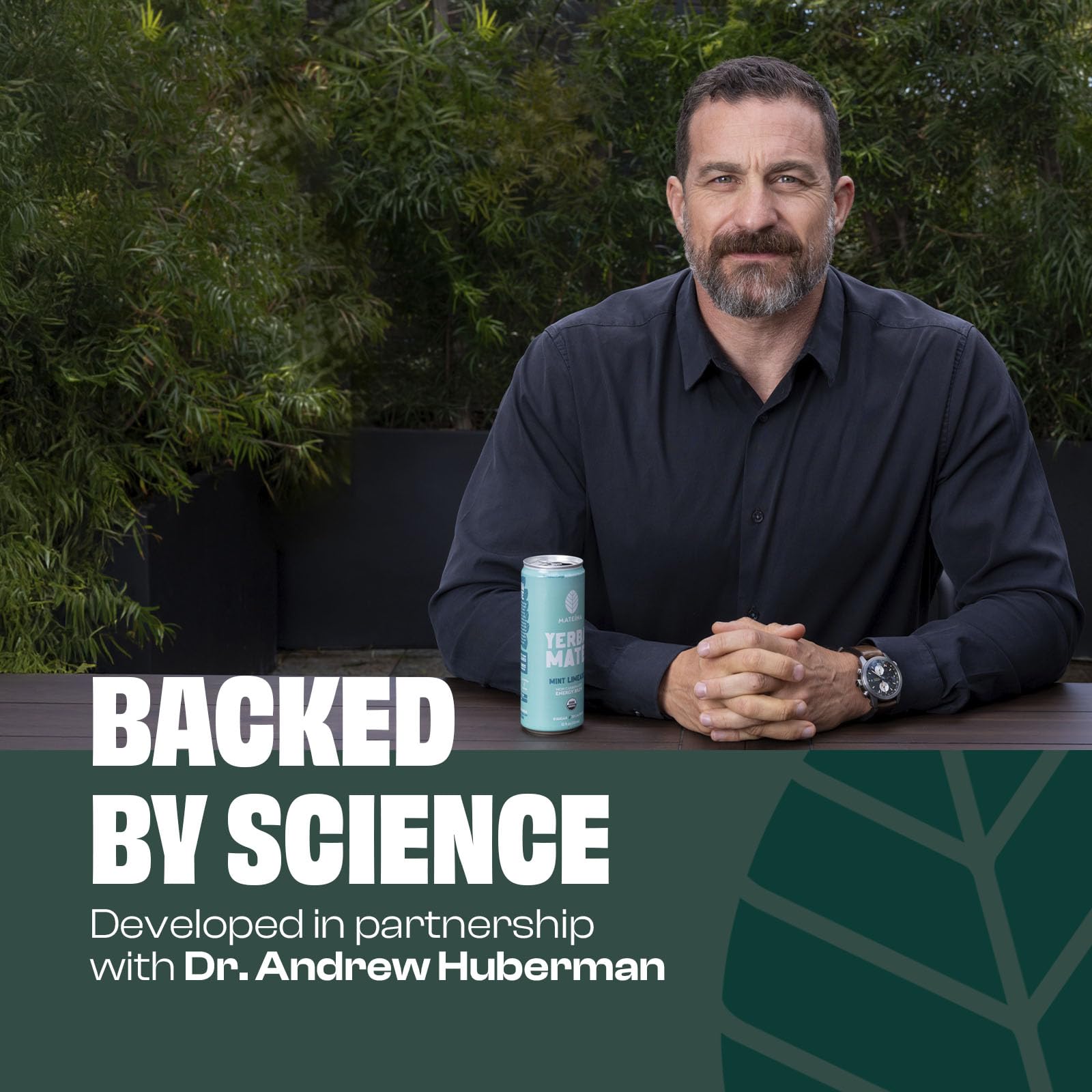Dr. Andrew Huberman recommendation badge with Mateina branding