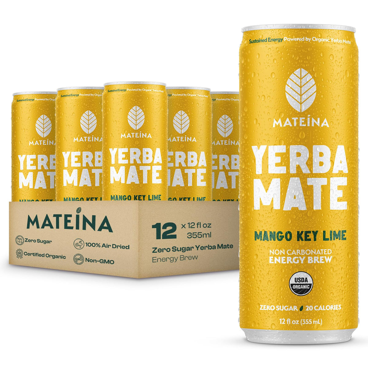 Mateina Yerba Mate Zero Sugar Mango Key Lime can delivers clean energy for focused work
