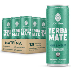 Mateina Zero Sugar Yerba Mate can front view with mint limeade flavor for clean energy