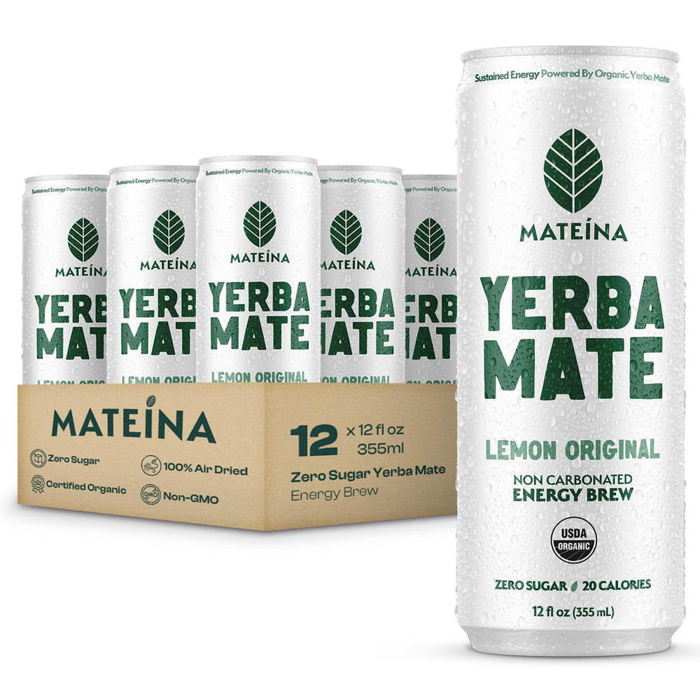 Mateina Yerba Mate Zero Sugar can front view; clean energy without sugar