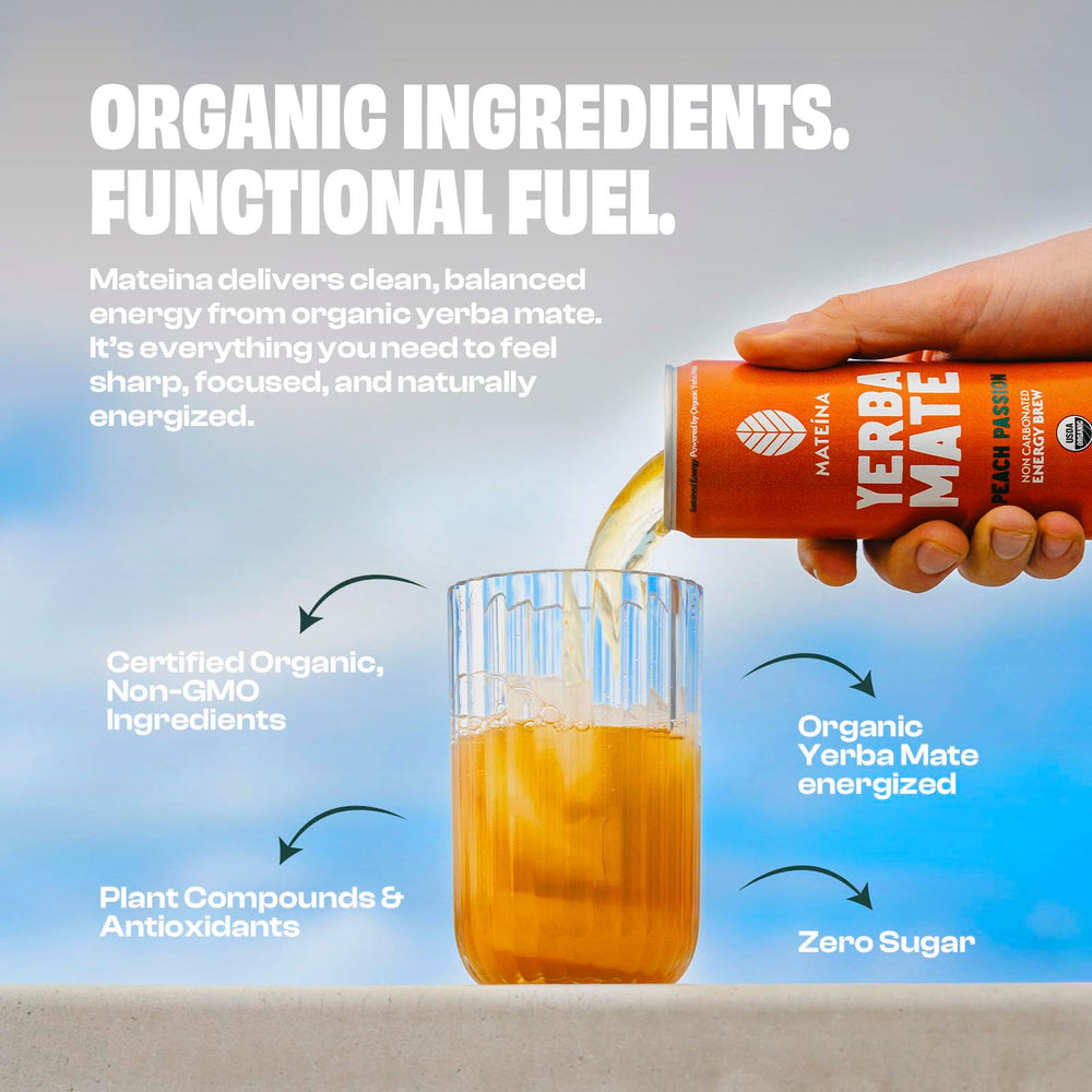 Mateina energy drink on a desk for focused work sessions