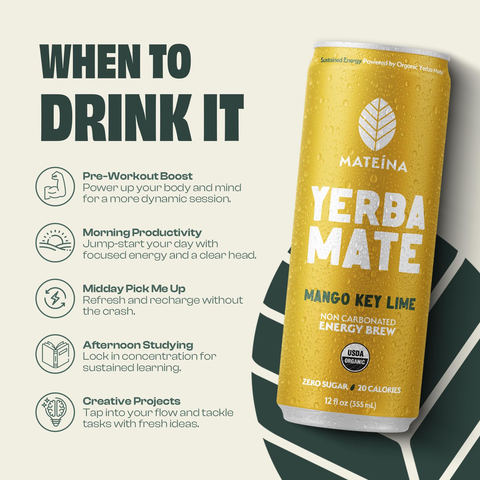 Mateina Yerba Mate packaging and ingredients list signal clean, trusted energy