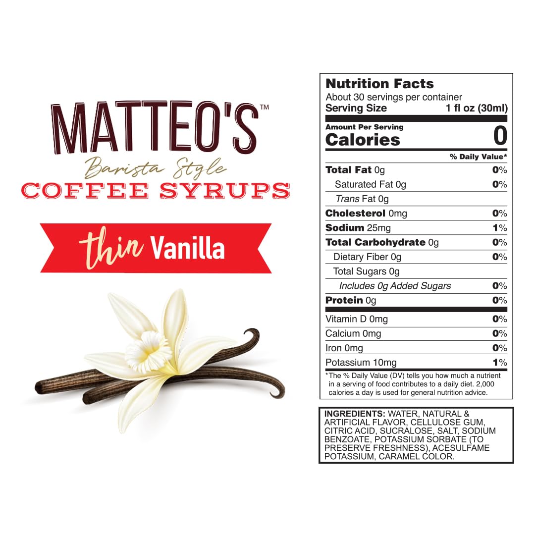 Pouring Matteo's vanilla syrup into a cup of coffee for a smooth boost.