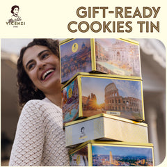 Matilde Vicenzi Roma gift tin with pastry assortment, perfect for presenting Italian treats.