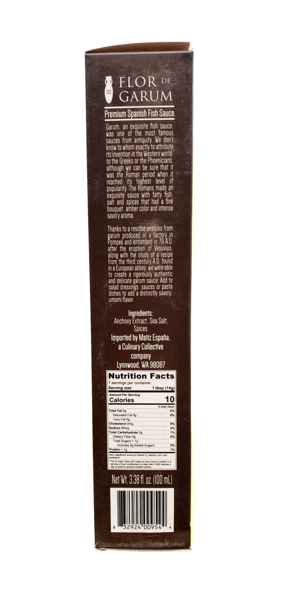 Matiz Flor de Garum ingredients closeup highlights anchovy extract and sea salt.