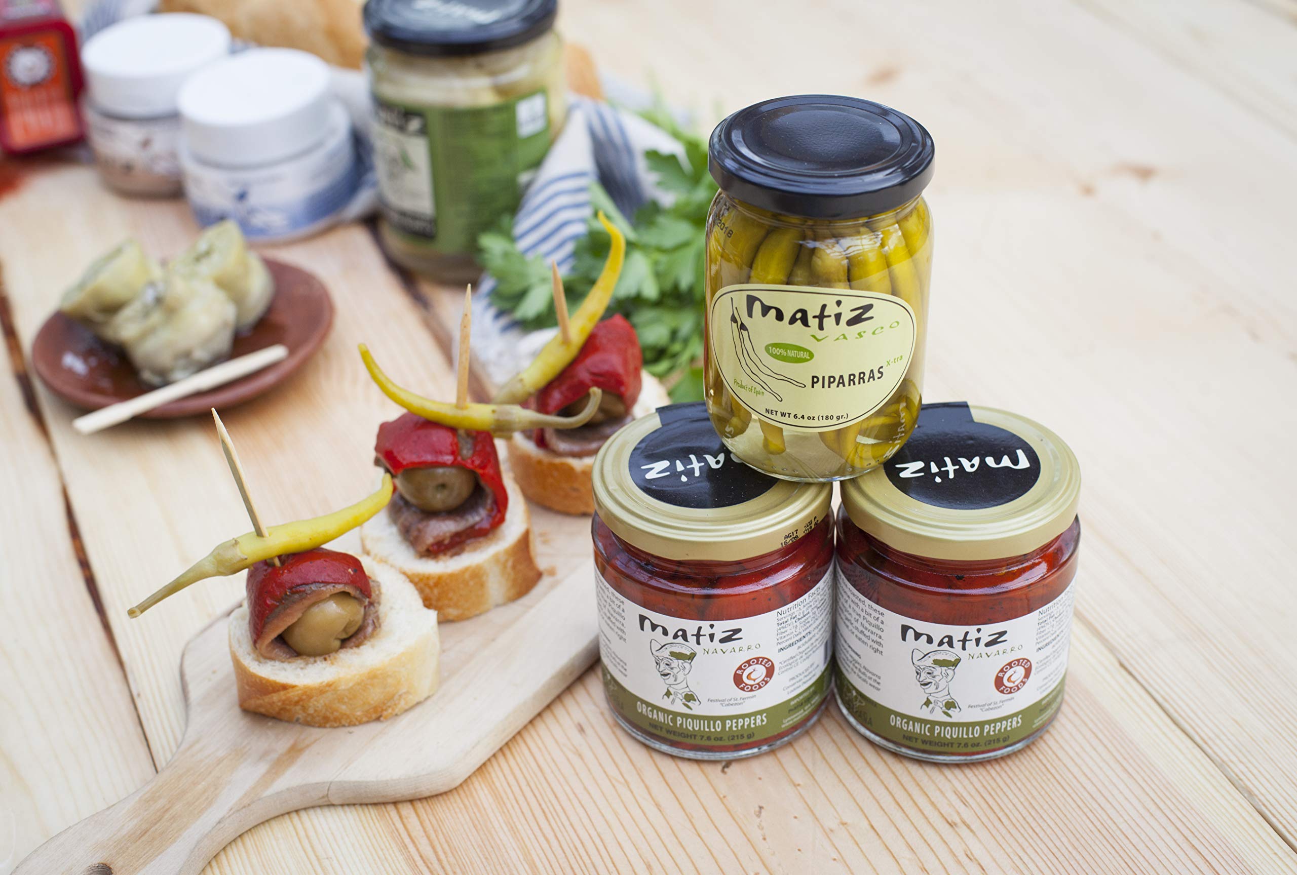Matiz Piparras shelf display showcasing traditional Basque peppers