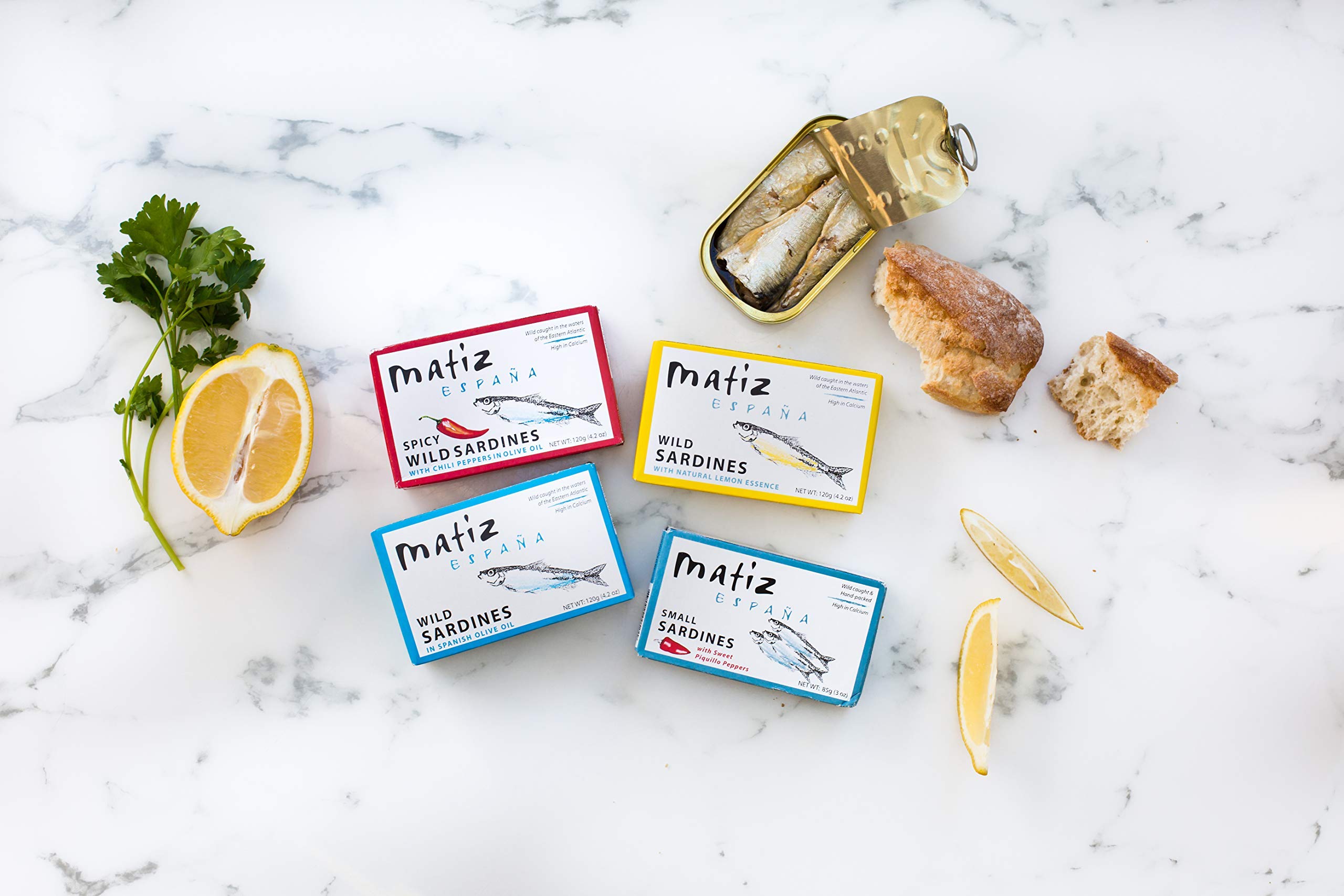 Matiz sardines from Eastern Atlantic waters, sustainably harvested.