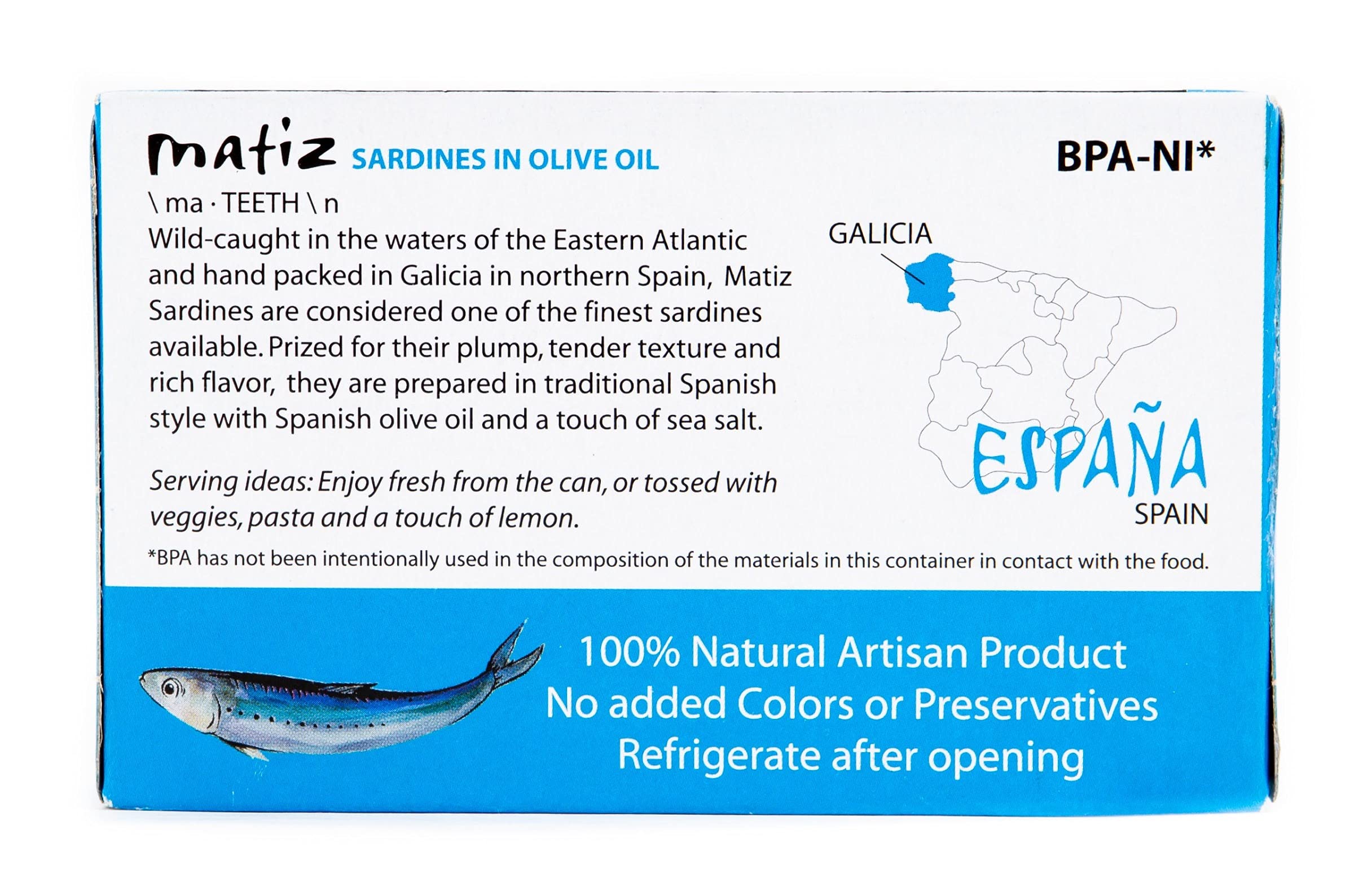 Matiz sardines in olive oil served with pasta for a quick gourmet meal