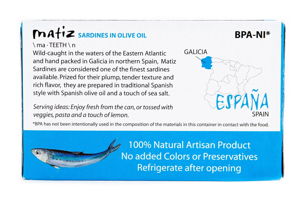 Matiz sardines in olive oil served with pasta for a quick gourmet meal