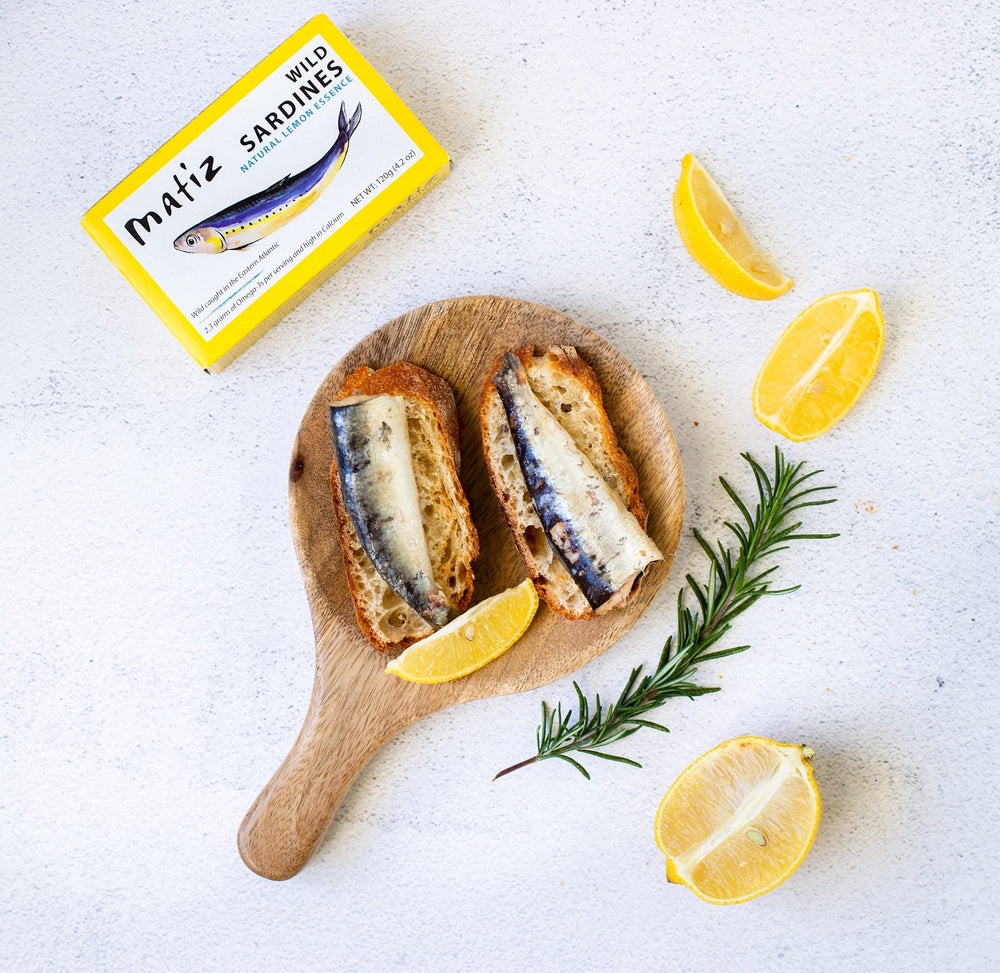 Matiz sardines lemon essence-infused for bright, zesty flavor.