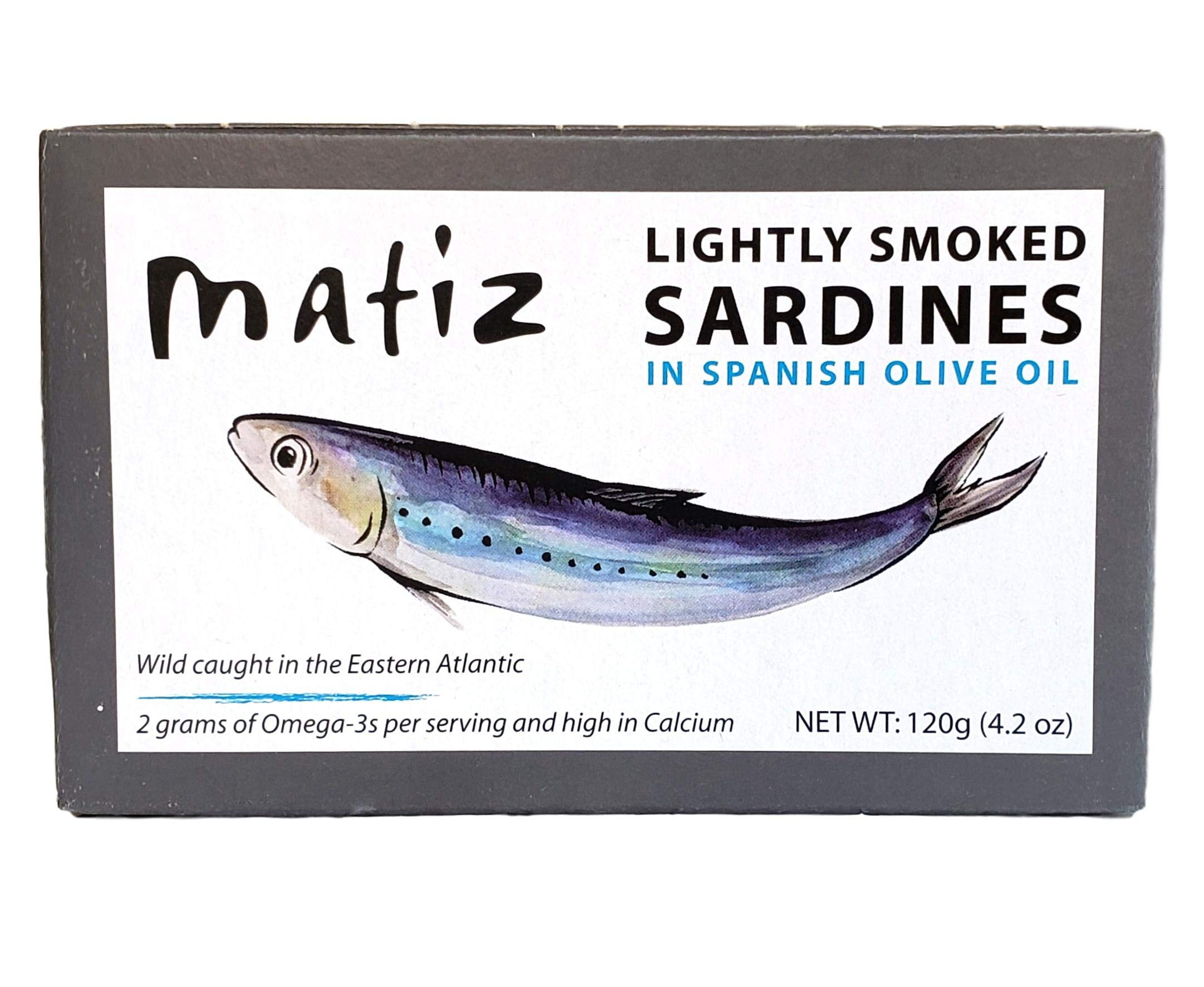 Matiz Sardines Lightly Smoked pack shot - premium flavor and protein-packed snack.