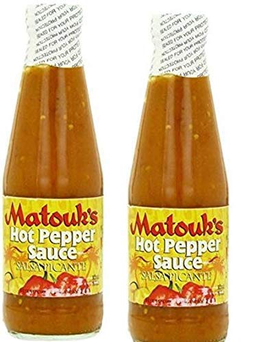 Matouk's Hot Pepper Sauce bottle pour boosts flavor in tacos and eggs.