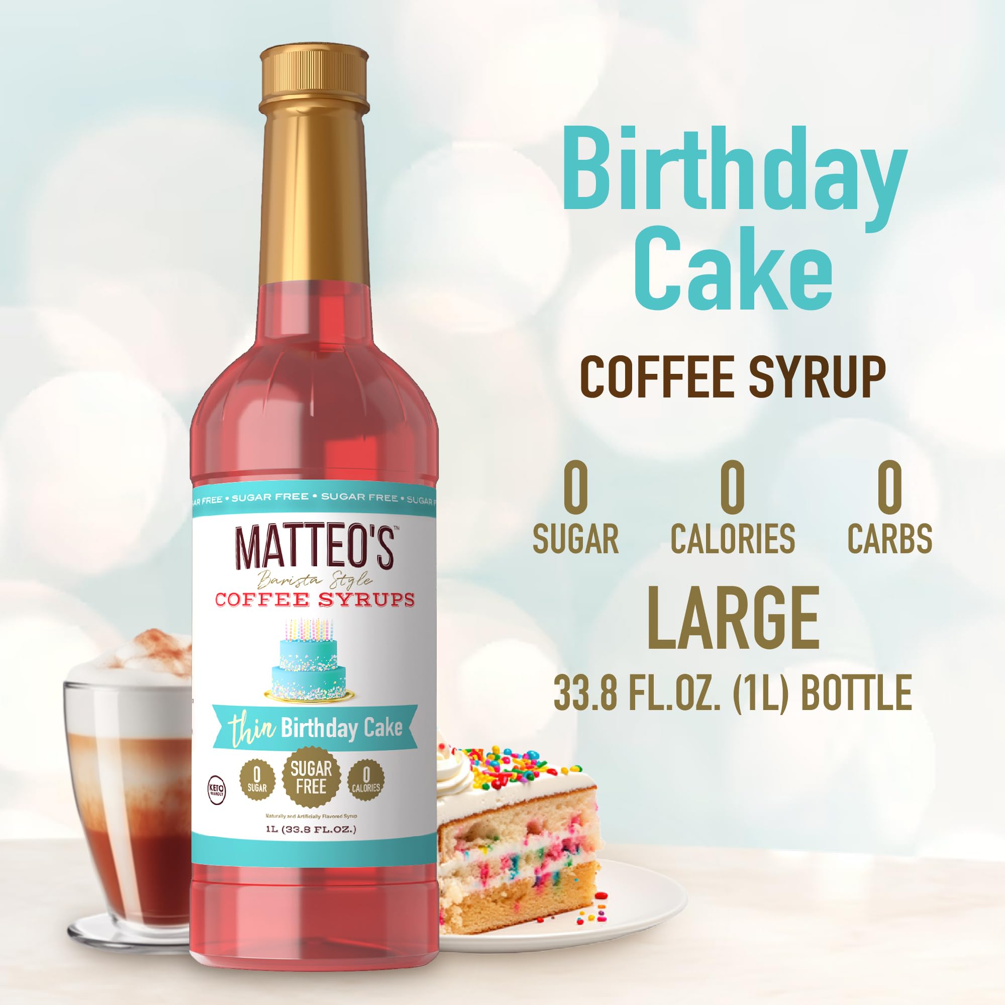 Matteo's Birthday Cake Syrup cappuccino foam with keto-friendly sweetness