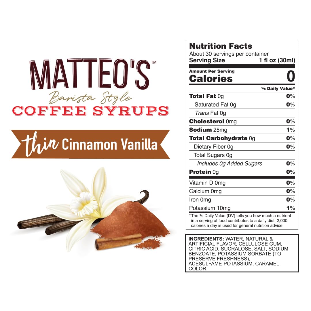 Pouring Matteo's Cinnamon Vanilla Syrup demonstrates keto-friendly sweetness in coffee.