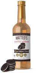 Matteo's Cookies and Cream Syrup bottle for rich, sugar-free beverage flavor