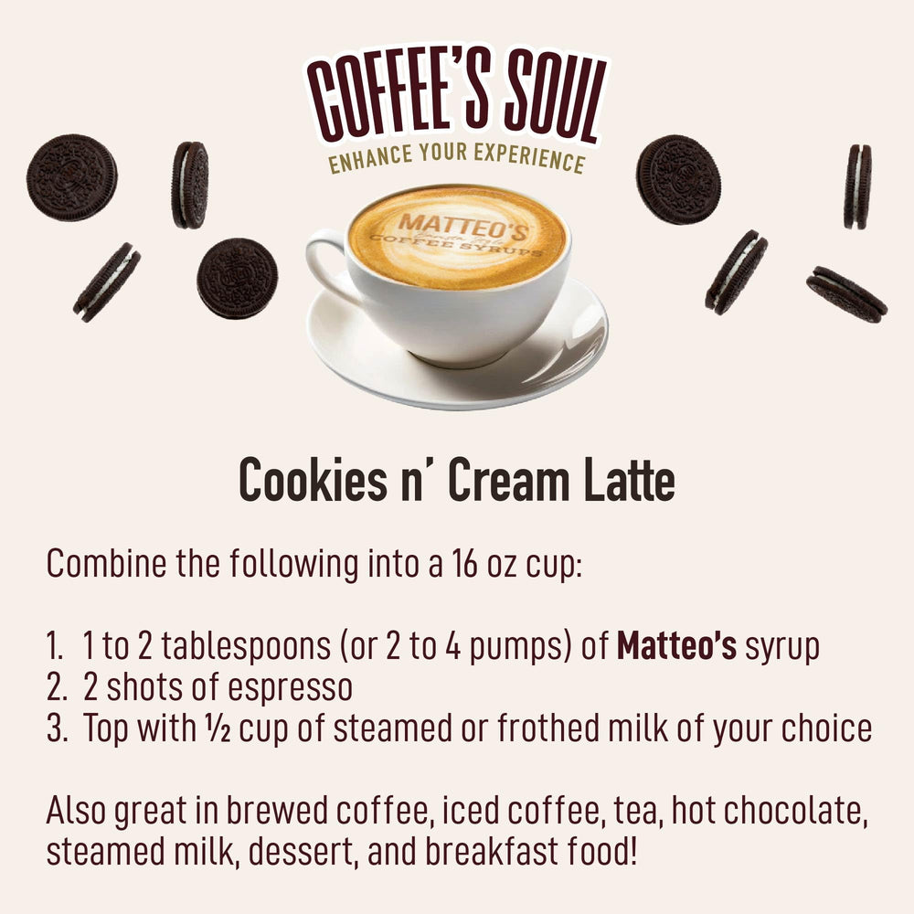 Latte with foam and Matteo's Cookies and Cream Syrup swirl