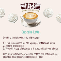 Matteo's Cupcake Syrup demonstrates zero calories for low-carb coffee and tea ideas.