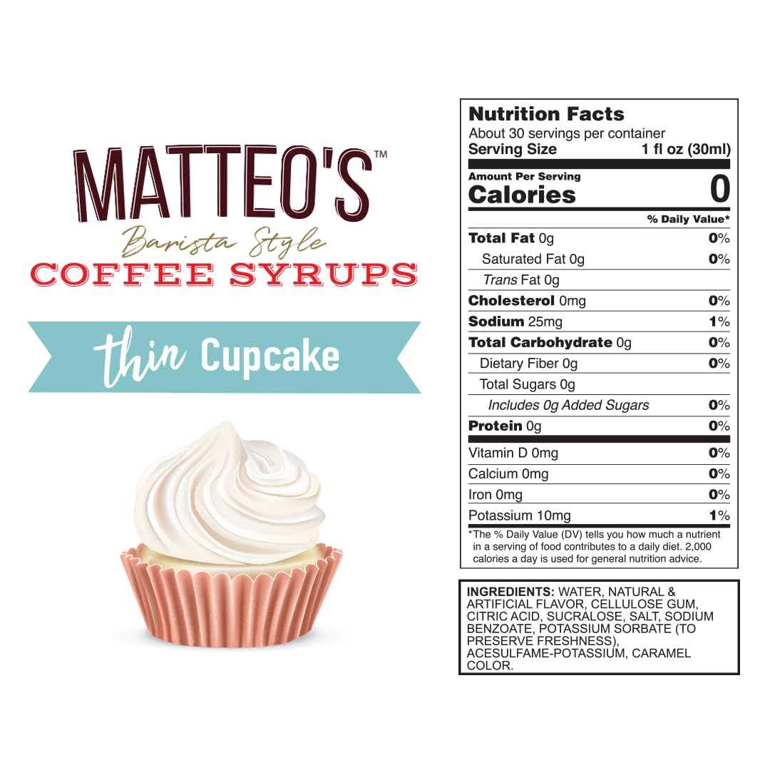 Matteo's Cupcake Syrup latte art highlights rich flavor without added sugar or calories.