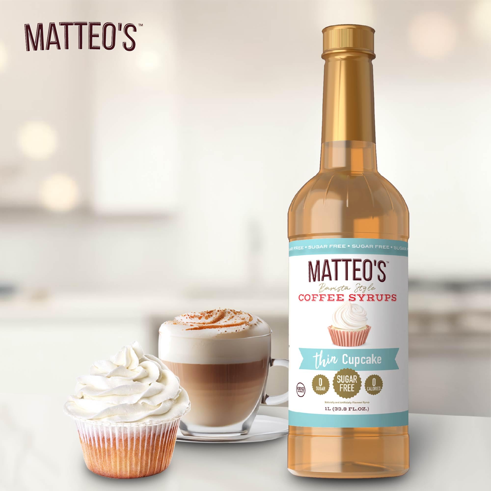 Matteo's Cupcake Syrup zero-calories feature in a glass.