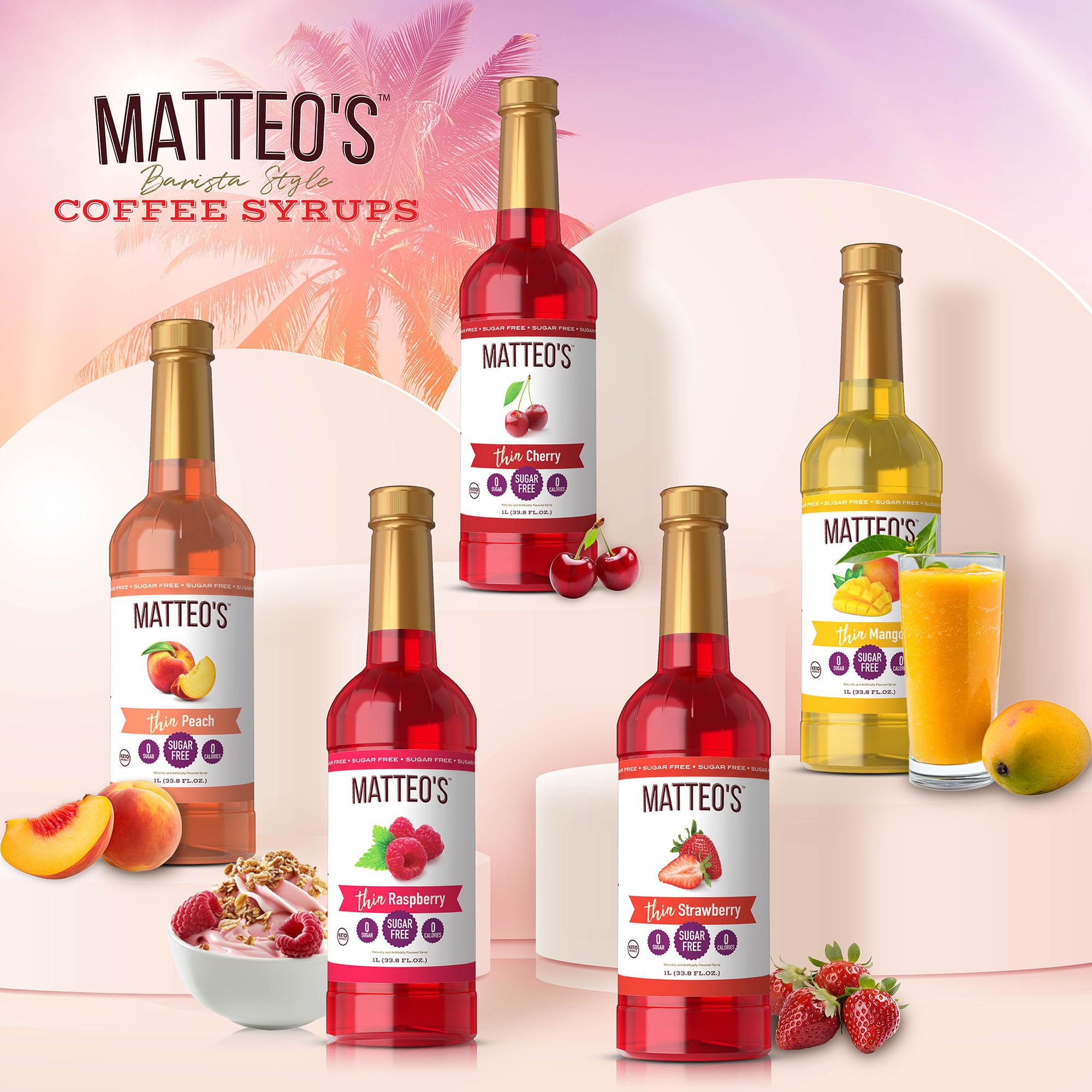 Matteo's Lavender Syrup bottle with label, ideal for bar and cafe prep