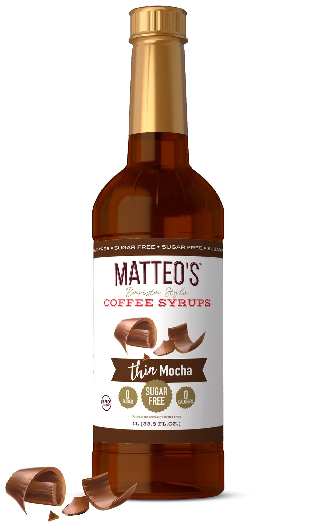 Matteo's Mocha Syrup bottle with rich, zero-calorie flavor.