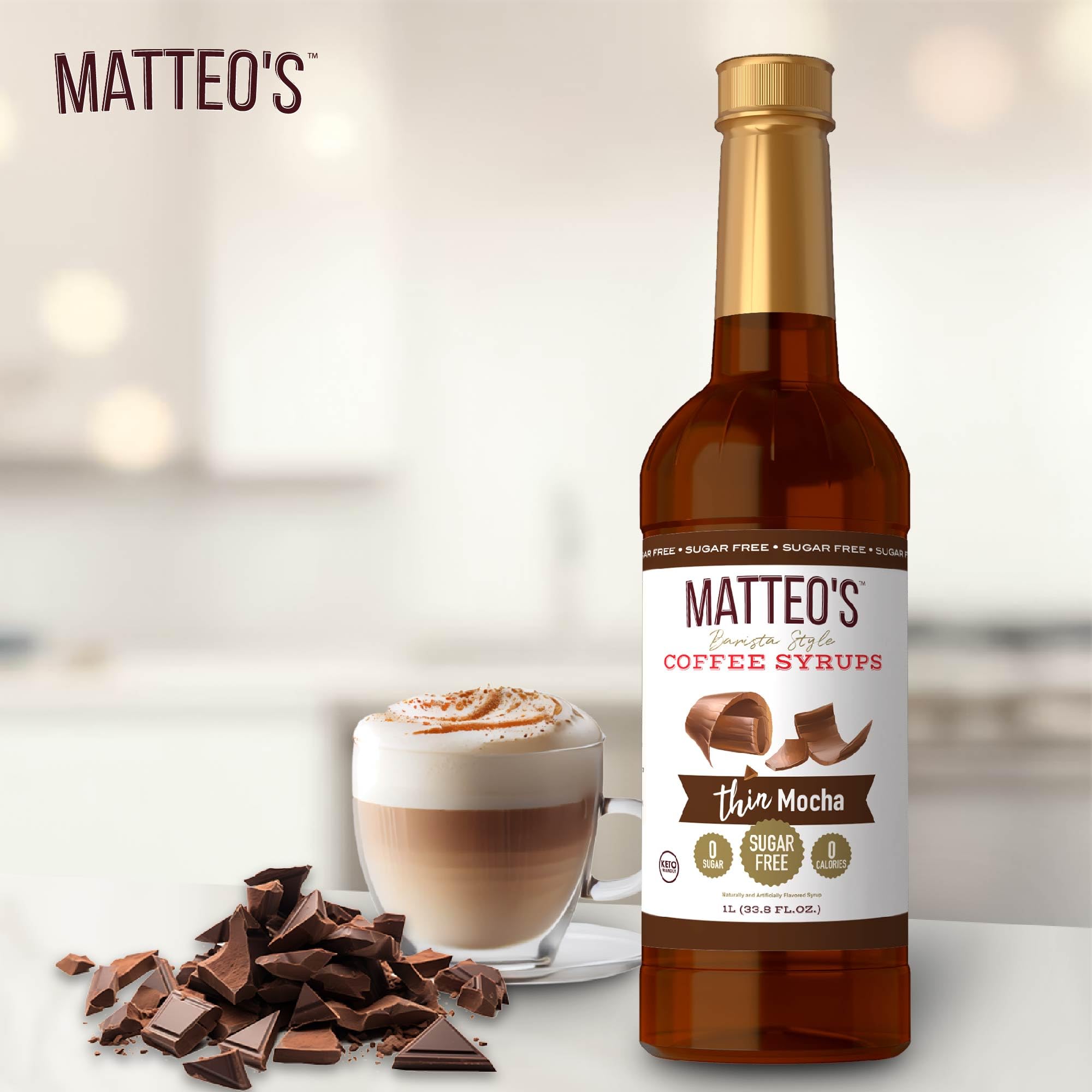 Label highlights zero calories and keto-friendly profile.