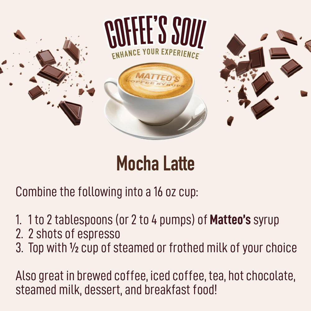 Matteo's Mocha Syrup over dessert for enhanced mocha flavor.
