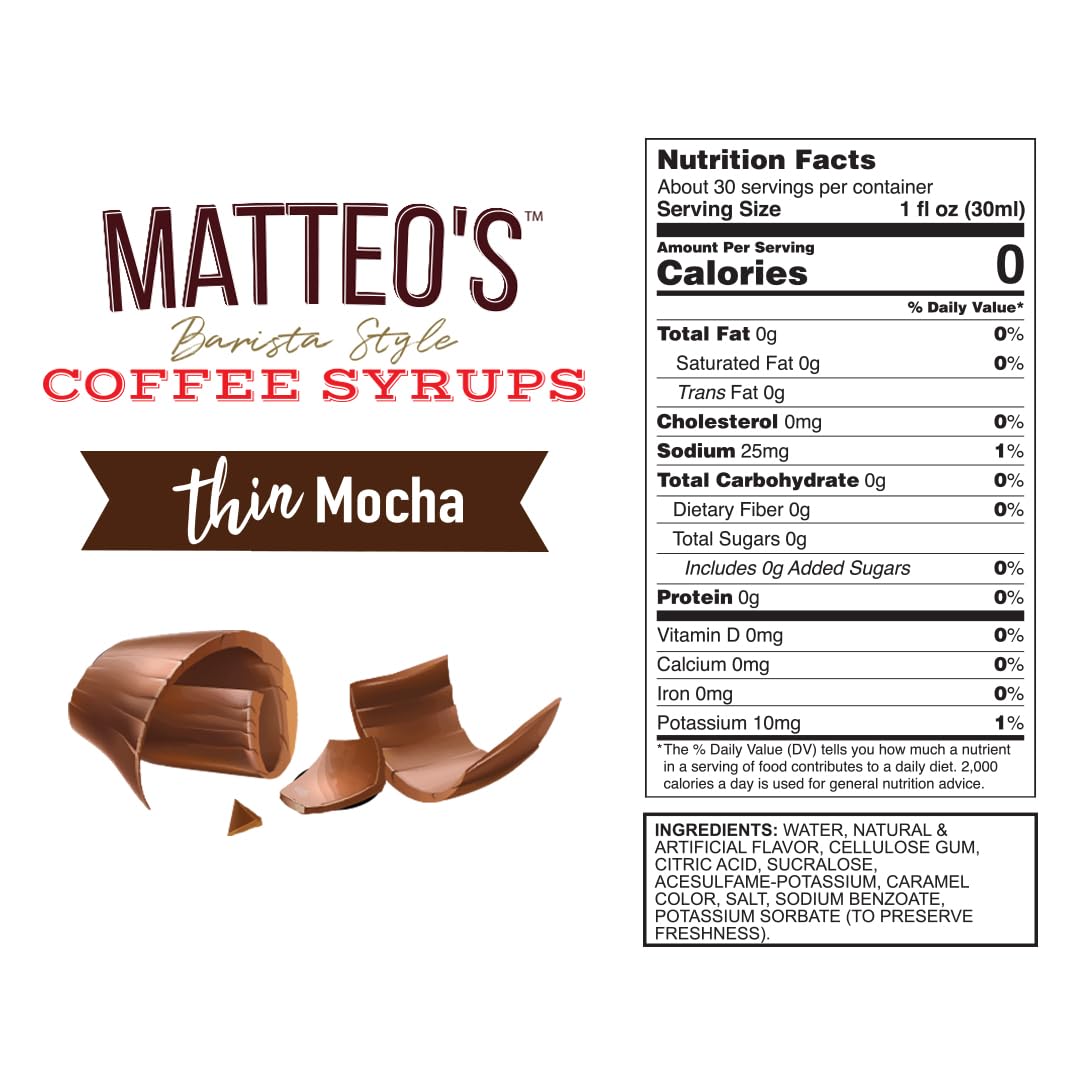 Pour Matteo's Mocha Syrup into a latte for cafe-style taste.