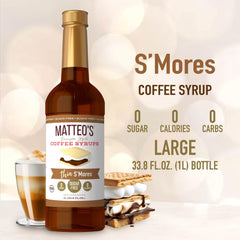 Drizzling Matteo's S'mores Syrup on dessert for a sugar-free sweet touch