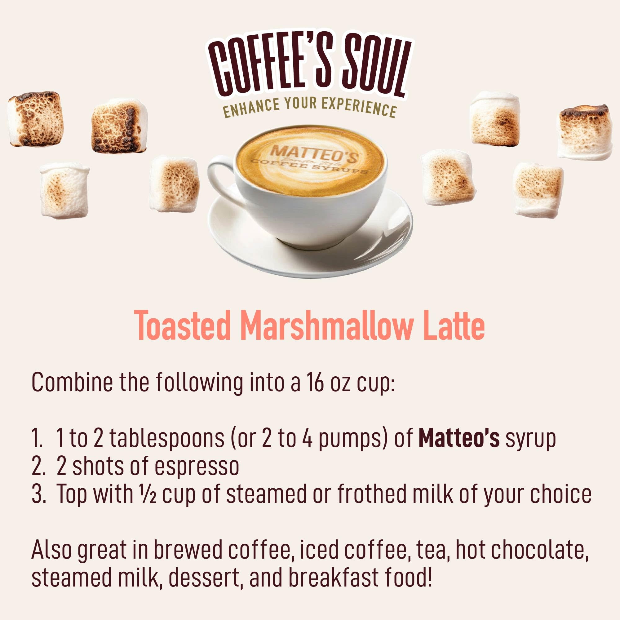 Dessert drizzle using Matteo's Toasted Marshmallow syrup delivers rich flavor.