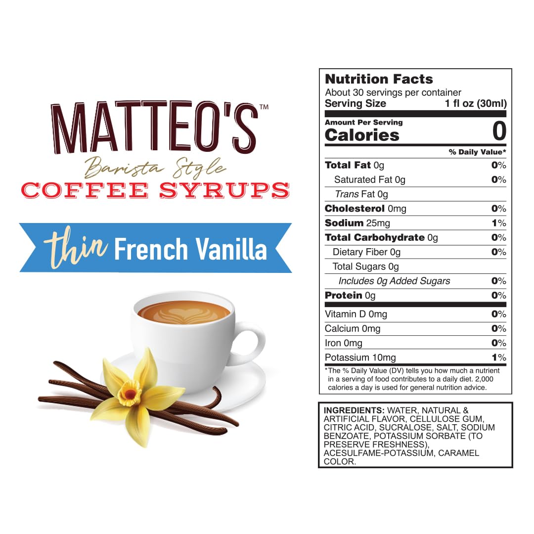 Matteo's vanilla syrup latte art-ready shot showcases keto-friendly flavor for lattes