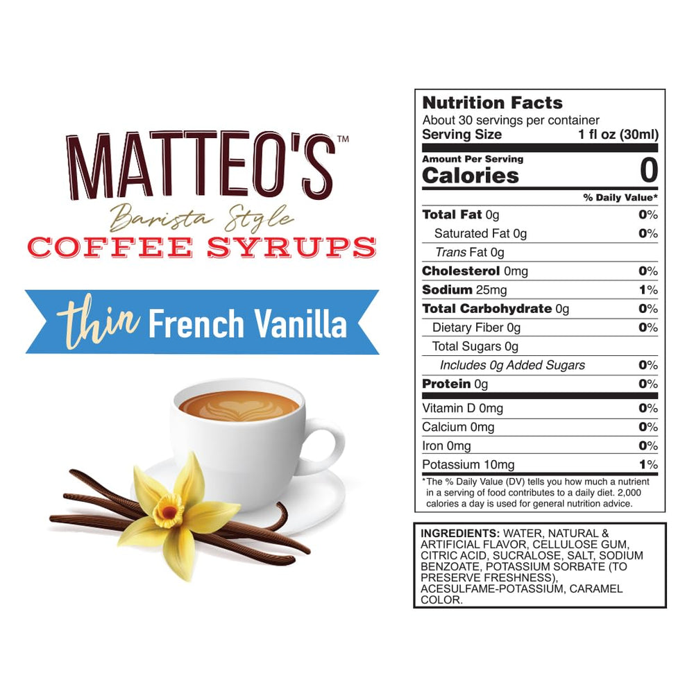 Matteo's vanilla syrup latte art-ready shot showcases keto-friendly flavor for lattes