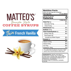 Matteo's vanilla syrup latte art-ready shot showcases keto-friendly flavor for lattes
