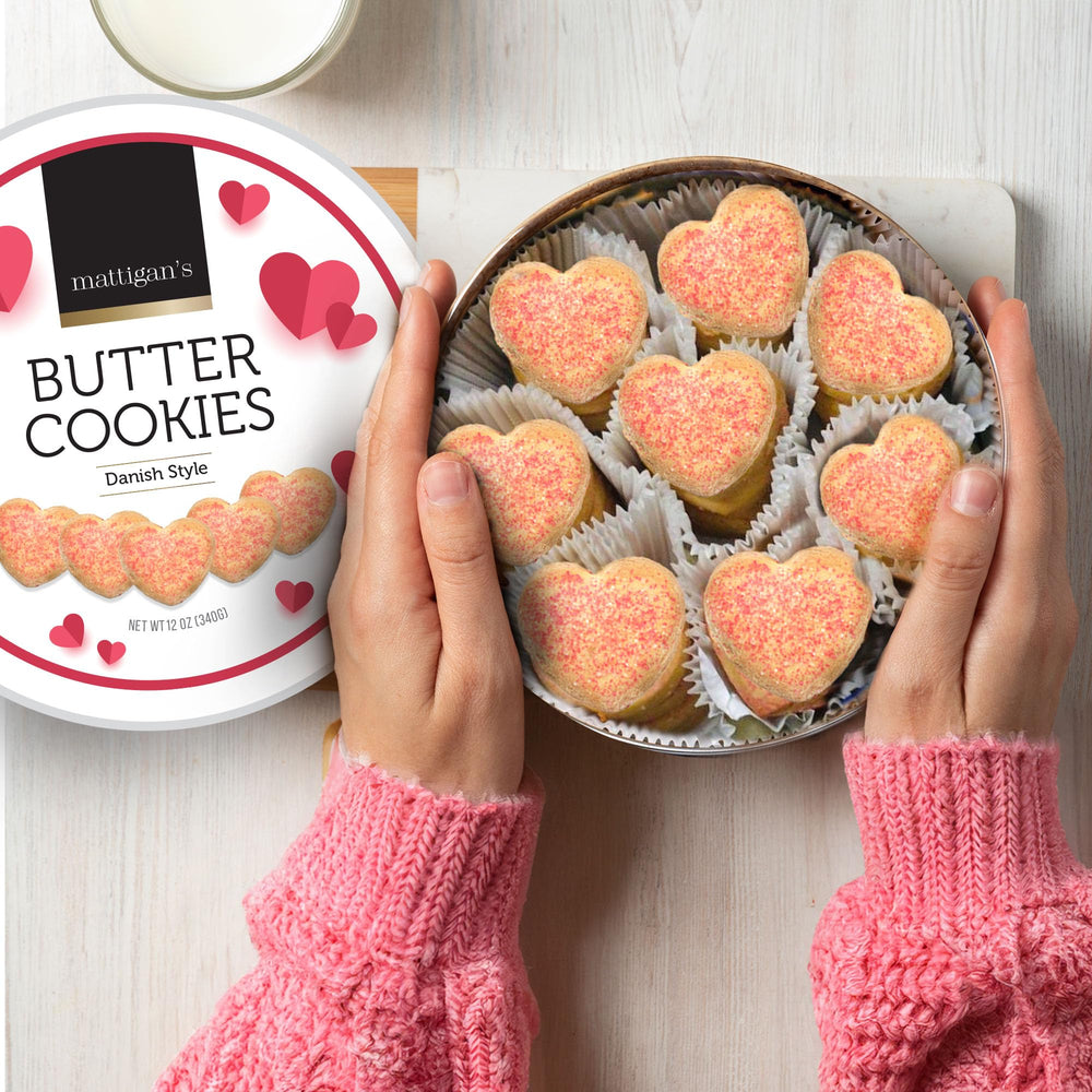Mattigan's Pink Heart cookies pair with coffee or tea for a simple, tasteful treat.