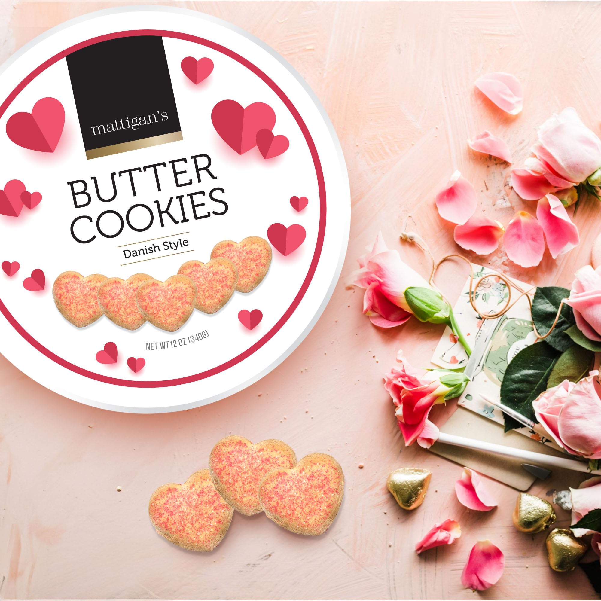 Mattigan's Pink Heart cookies for party favors and celebrations, a charming edible gift.