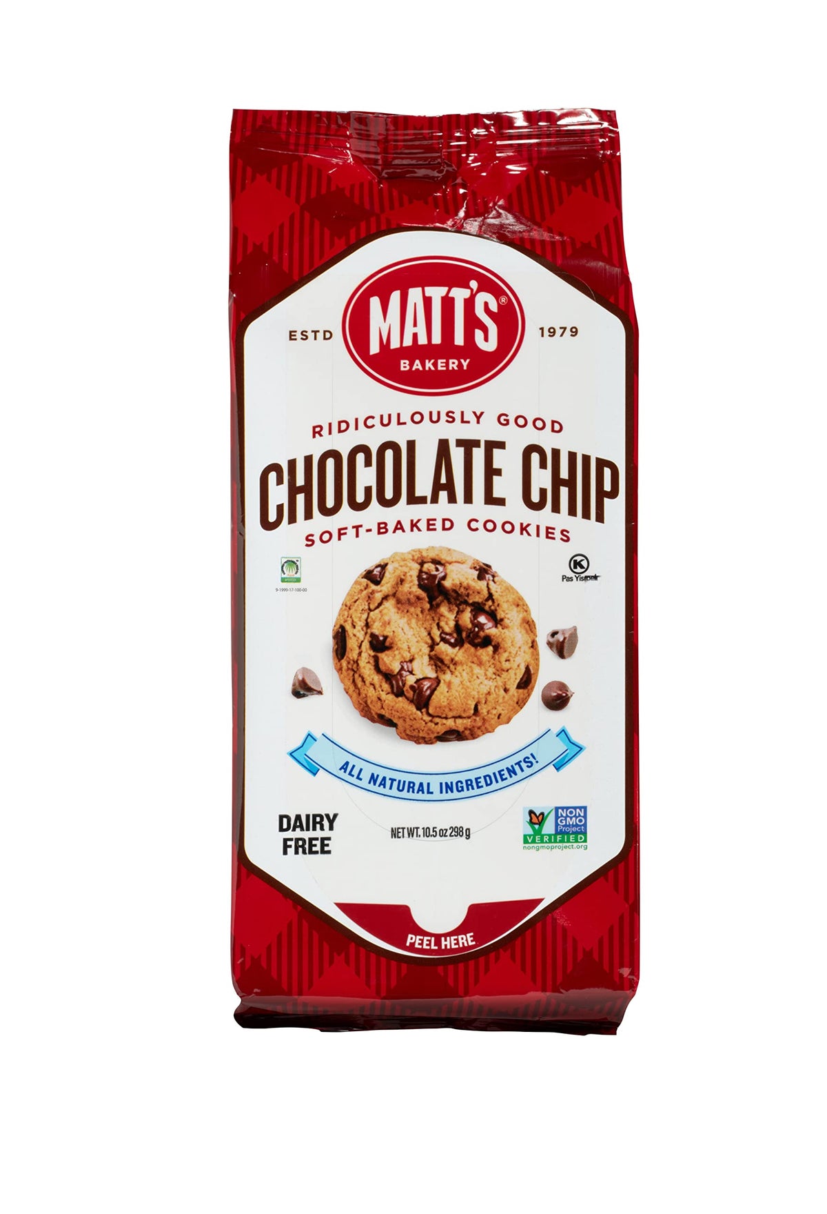 Matt's Bakery chocolate chip cookies soft-baked texture with real ingredients for an indulgent snack.