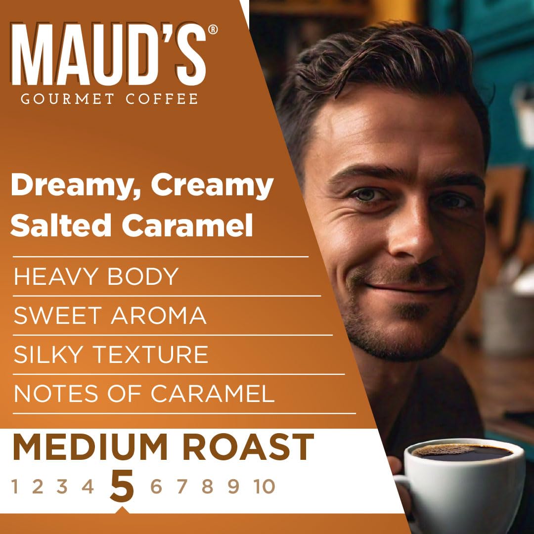 Maud's 100% Arabica beans closeup highlighting quality and smooth flavor