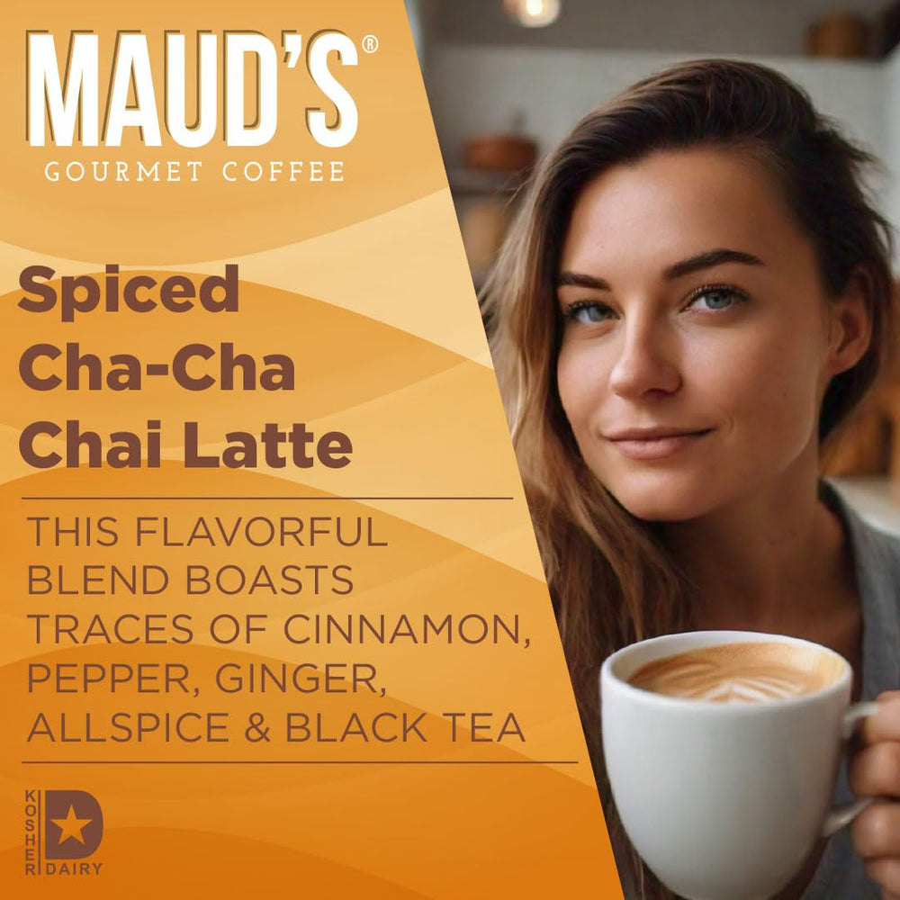 Close-up of premium tea leaves in MAUD'S chai latte pods for rich aroma.