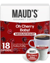 Maud's cherry coffee pods in an 18-count pack offer easy mornings.