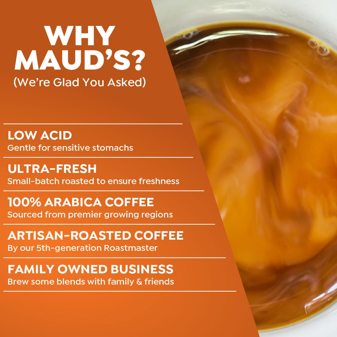 Maud's brew in a steaming mug showcases warm pumpkin spice.