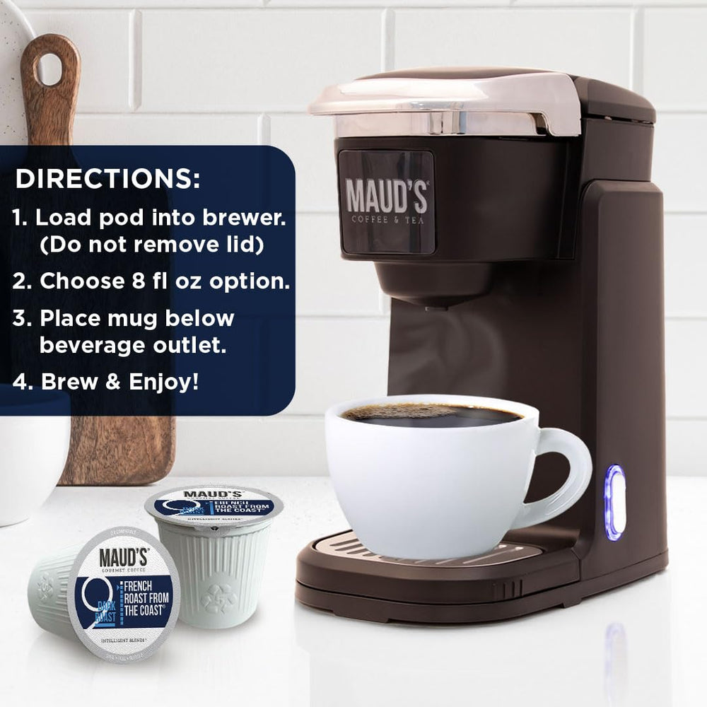 Maud's coffee pods on kitchen counter ready for daily use.