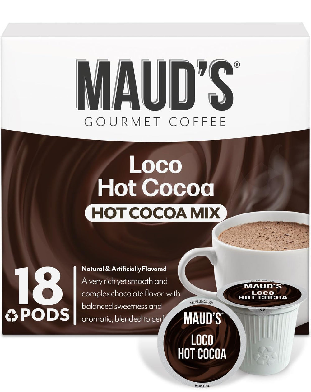 Maud's dark hot chocolate pods 18-count ready for a quick cocoa moment.