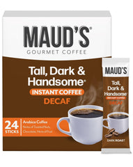 Maud's Dark Roast Decaf Instant Coffee packets deliver quick, rich flavor for convenient daily use.