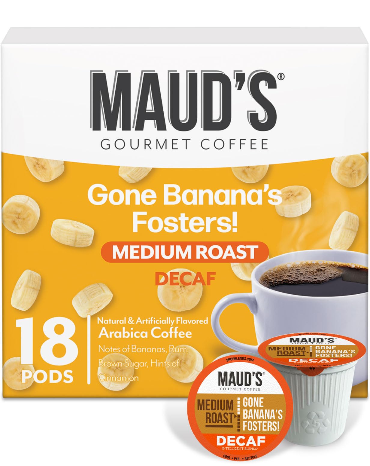 Maud's Decaf Banana Foster Pods for Keurig deliver smooth flavor with caffeine-free comfort.