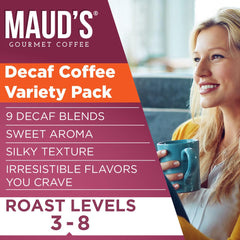 Maud's Decaf Coffee Pods arabica beans closeup, ethically sourced flavor