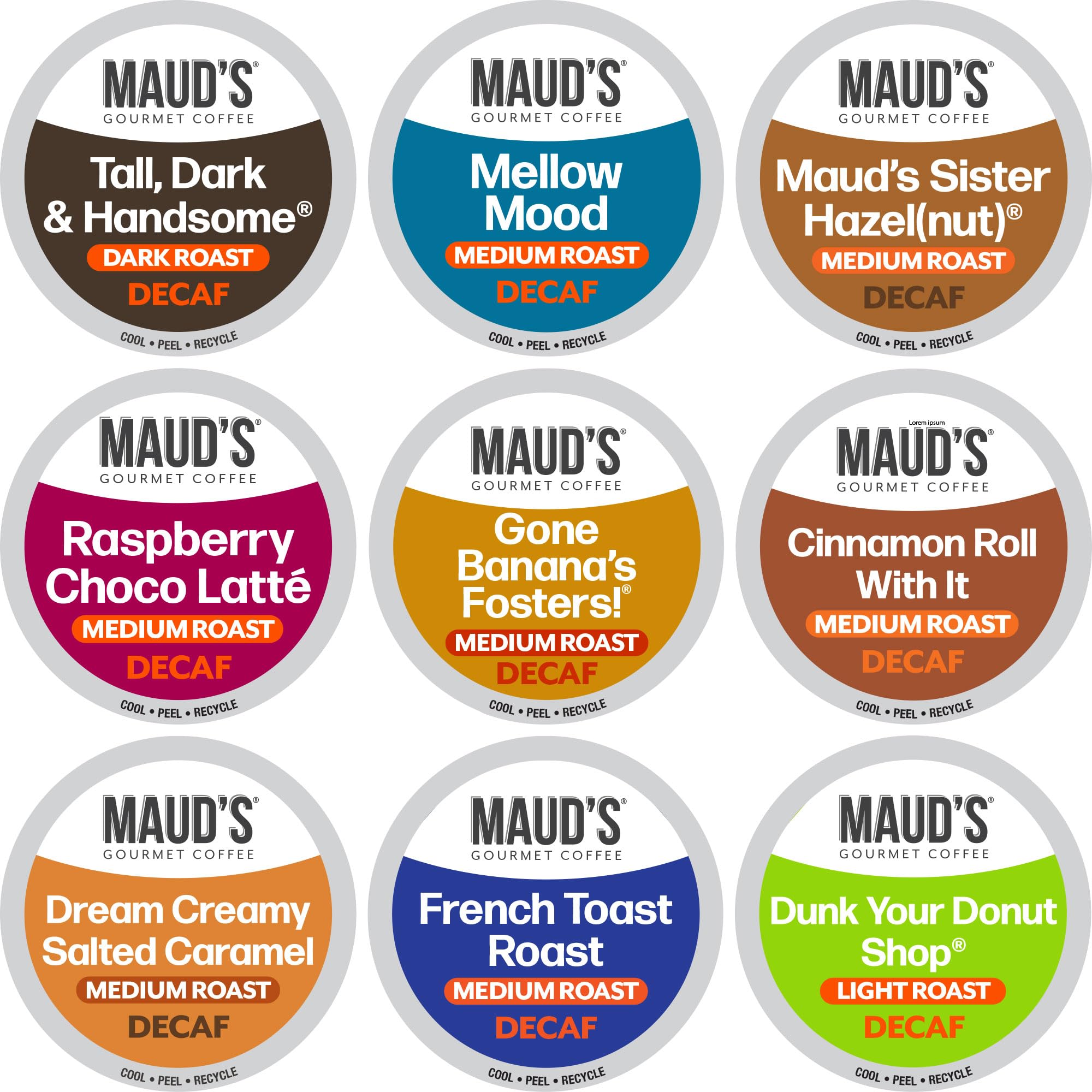 Maud's Decaf Coffee Pods variety-pack outer box for convenient home brewing